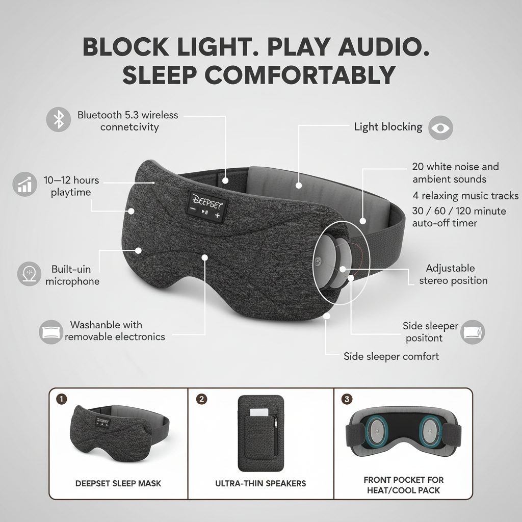 Deluxe Sleep Headphones (Grey)- Bluetooth Sleep Mask