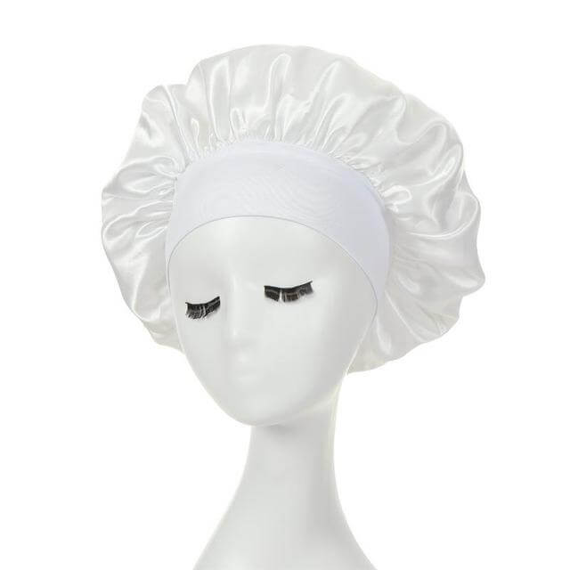 white neutral Hair bonnet for sleep with wide brim