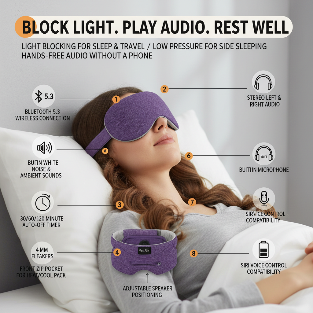 Deluxe Sleep Headphones (Purple)- Bluetooth Sleep Mask