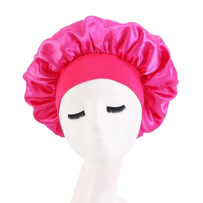 Hot Bright Pink Hair bonnet for sleep with wide brim